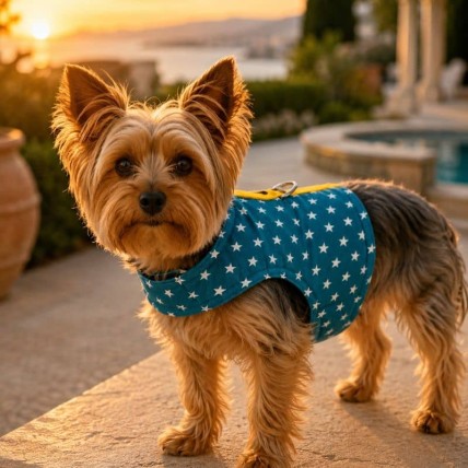 Arnés de verano Stars Petrol para yorkie