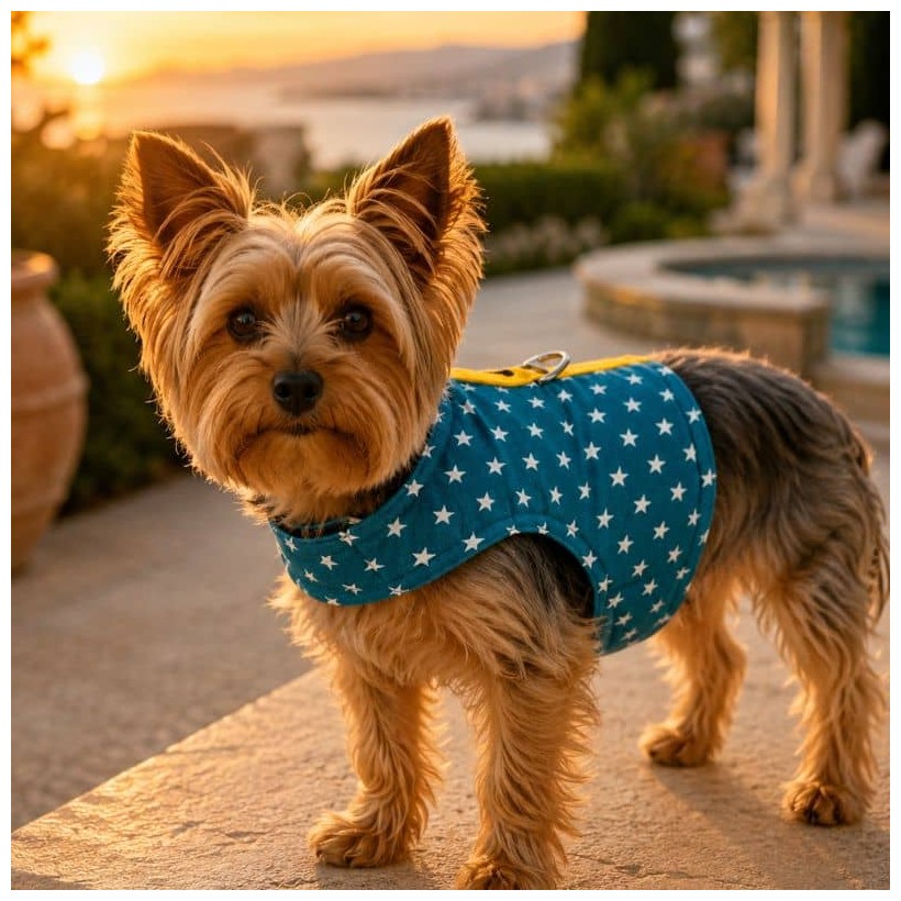 Arnés de verano Stars Petrol para yorkie