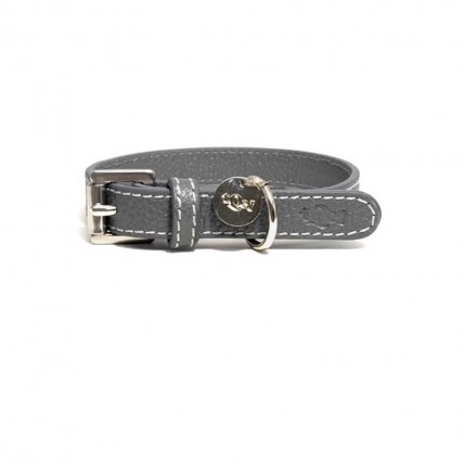 Grey leather dog collar